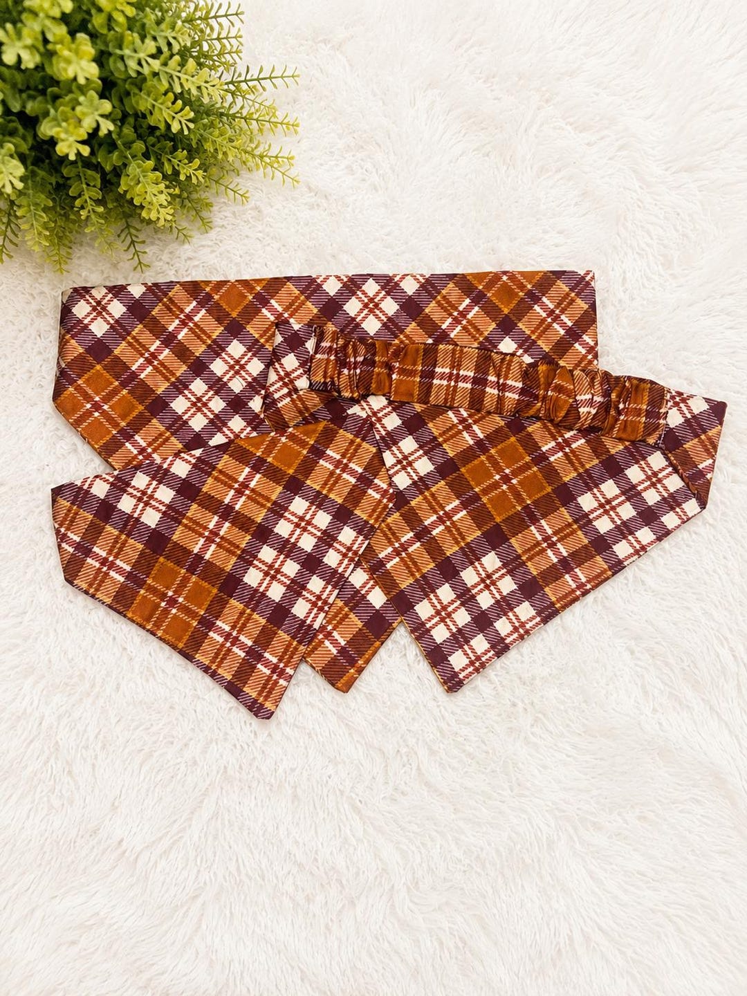 Burgundy and orange plaid fall pet bandana