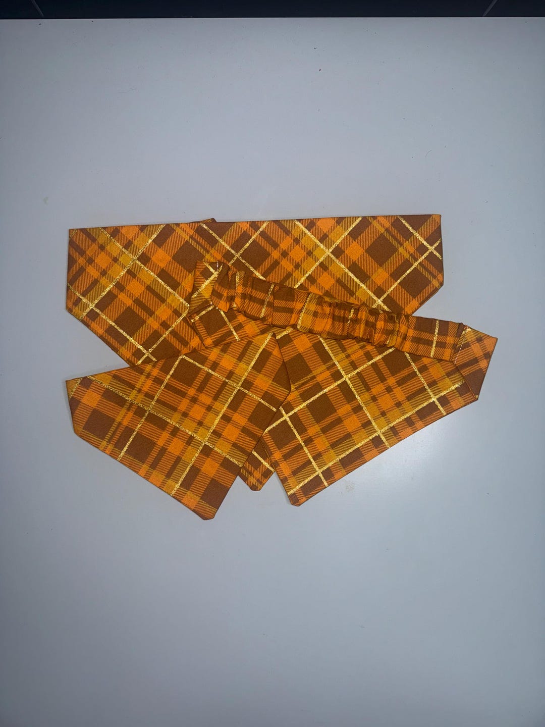 Gold orange and brown plaid fall pet bandana