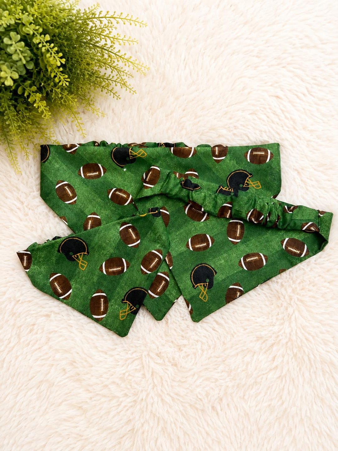 Green football print elastic pet bandana