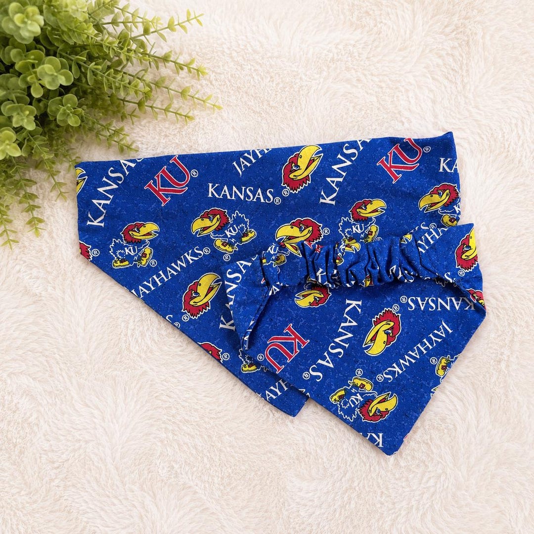 Blue and crimson Kansas Jayhawks scrunchie pet bandana