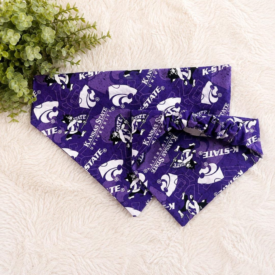 Purple K-State football scrunchie pet bandana