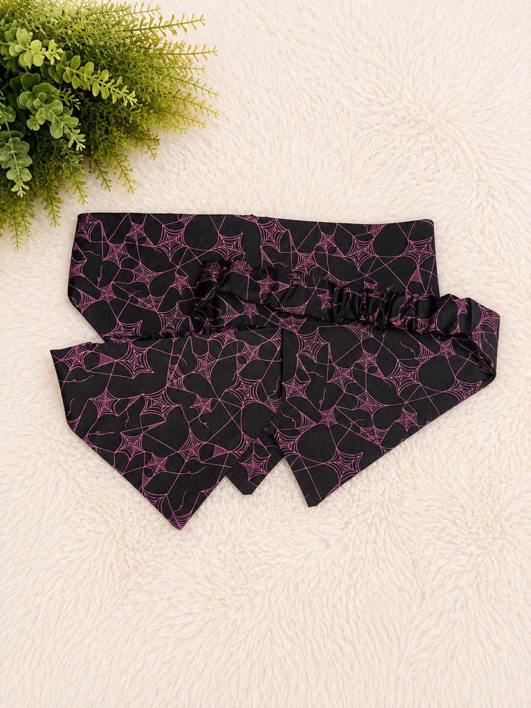 Pink and black spiderweb Halloween pet bandana